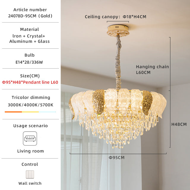 Luxury Gold Chandelier with High-Refraction Glass Crystals no.24078