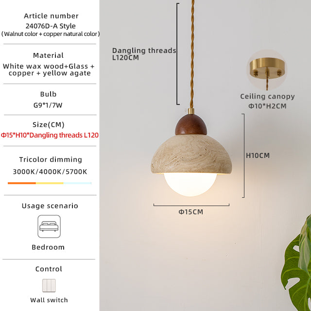 Stone Pendant Light | 4 Styles, Glass Shade & Wood no.24076