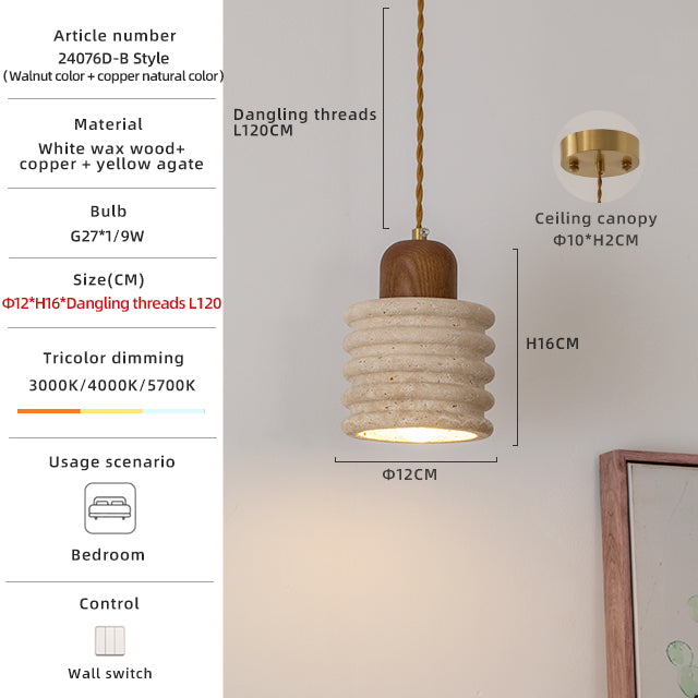 Stone Pendant Light | 4 Styles, Glass Shade & Wood no.24076