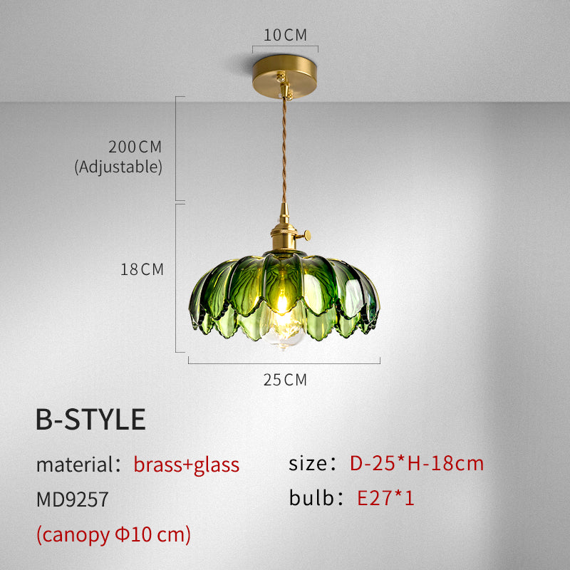 Vintage Green Petal Pendant Light with Brass Fixture - 3 Designs Available no.9257