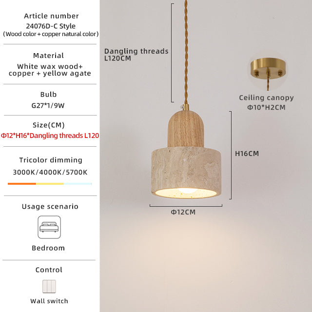 Stone Pendant Light | 4 Styles, Glass Shade & Wood no.24076