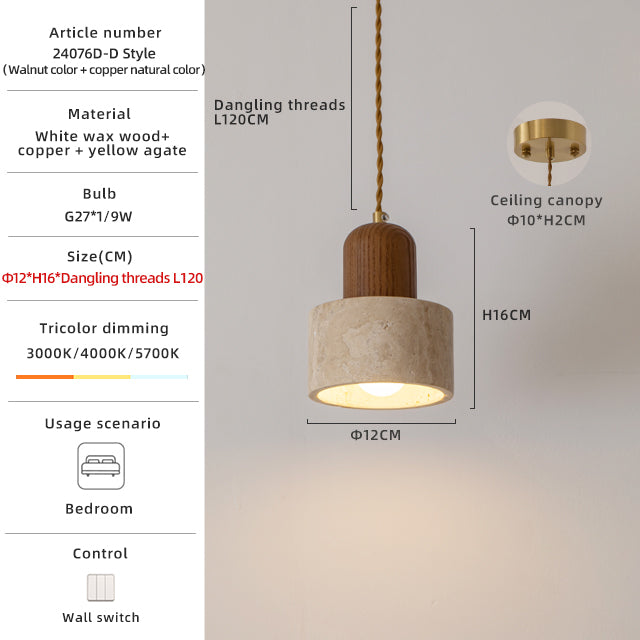 Stone Pendant Light | 4 Styles, Glass Shade & Wood no.24076