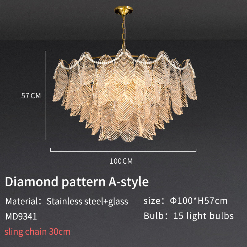 Smoke Glass and Soft Gold Pearl Pendant Light Chandelier no.9341