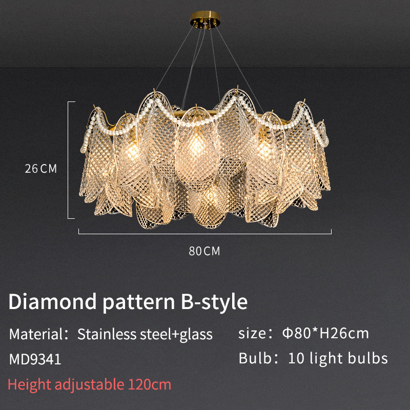 Smoke Glass and Soft Gold Pearl Pendant Light Chandelier no.9341