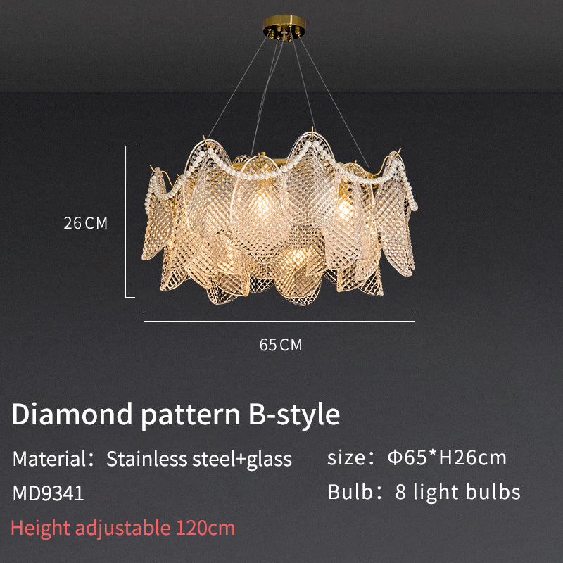 Smoke Glass and Soft Gold Pearl Pendant Light Chandelier no.9341