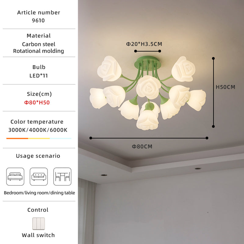 Romantic Rose Shade Green and White LED Ceiling Light no.9610