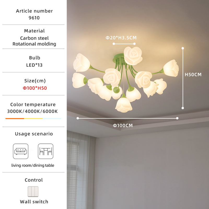 Romantic Rose Shade Green and White LED Ceiling Light no.9610