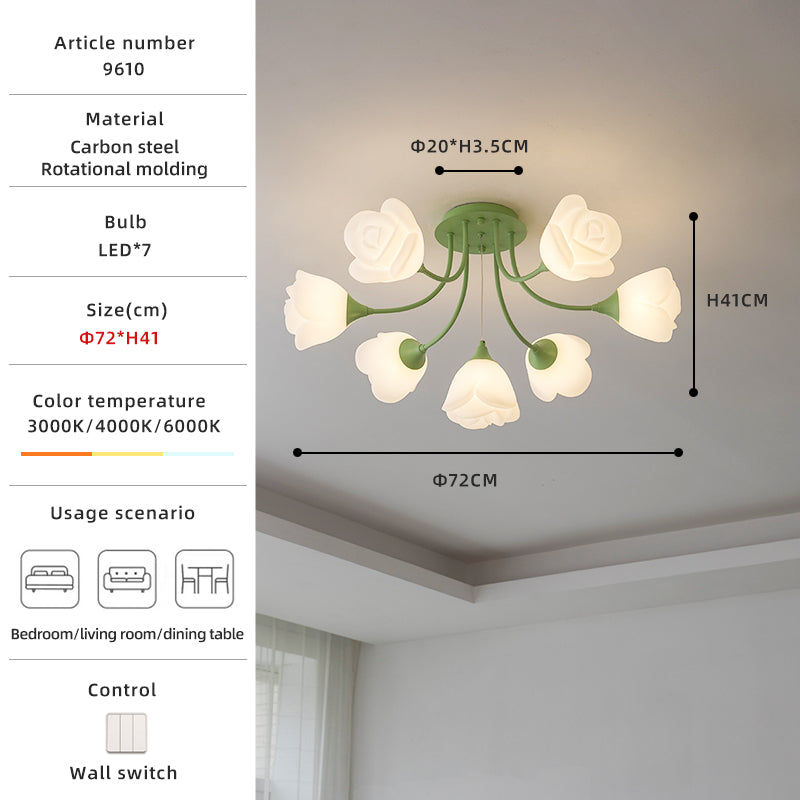 Romantic Rose Shade Green and White LED Ceiling Light no.9610