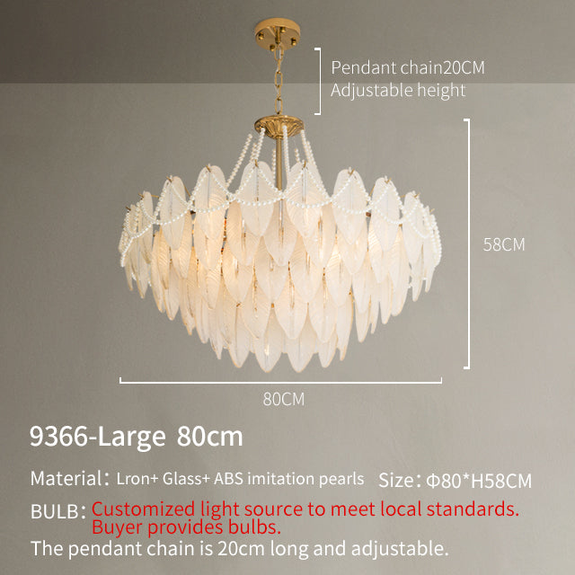 Soft Gold Four-Tier Glass Pearl&Feather Pendant Light no.9366