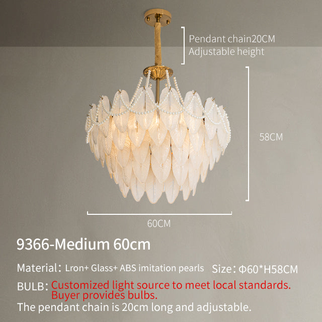 Soft Gold Four-Tier Glass Pearl&Feather Pendant Light no.9366