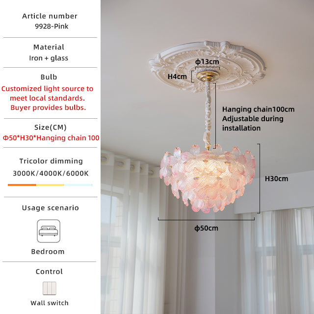 Piink glass chandelier dimensions