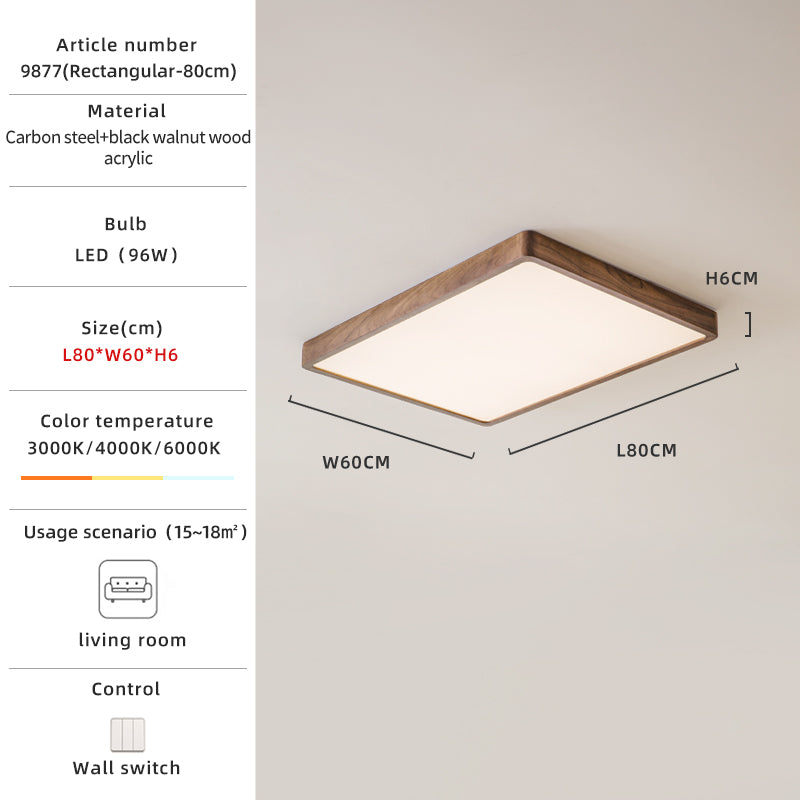 Rectangular walnut ceiling light size