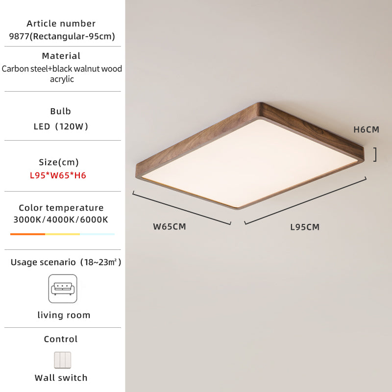 Rectangular walnut ceiling light size