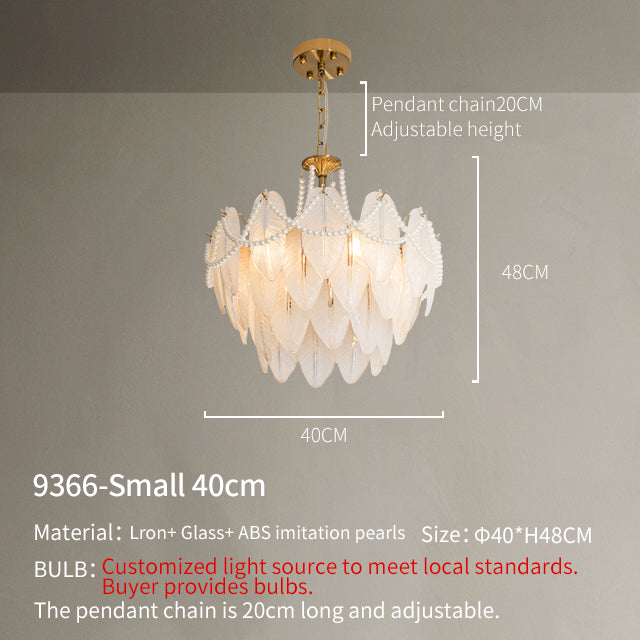 Soft Gold Four-Tier Glass Pearl&Feather Pendant Light no.9366