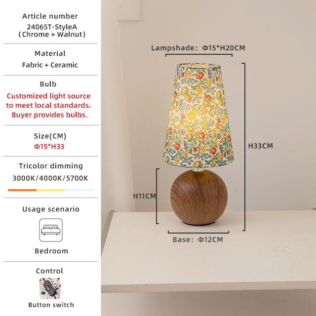 Size of round floral table lamp