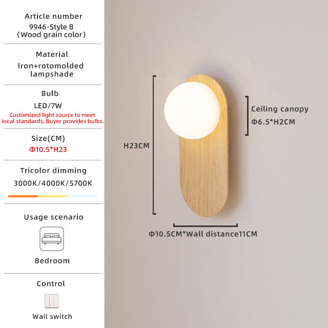 Round size of Chinese log vintage wall lamp