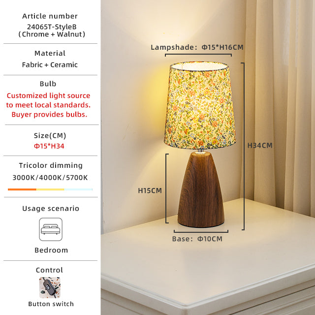 Dimensions of the oval floral table lamp