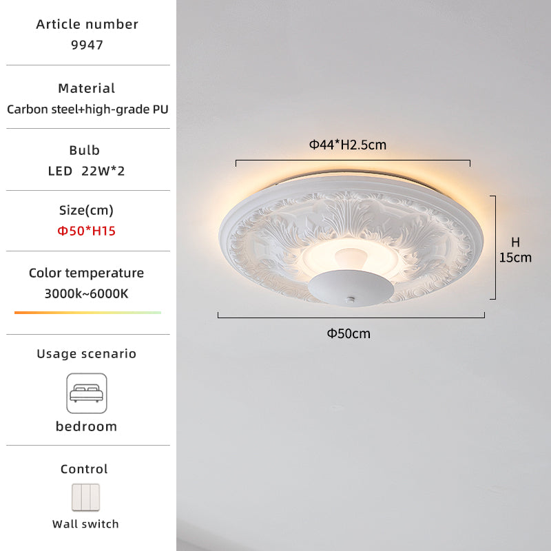 Gypsum Pattern Relief White LED Round Ceiling Light no.9947