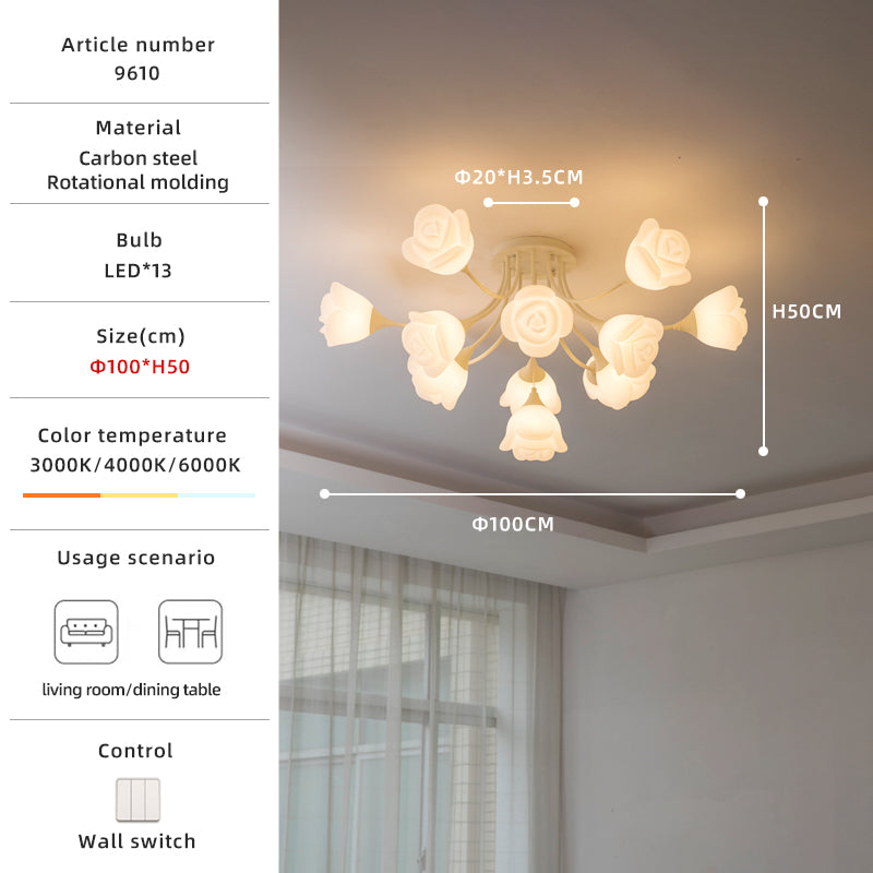 Romantic Rose Shade Green and White LED Ceiling Light no.9610