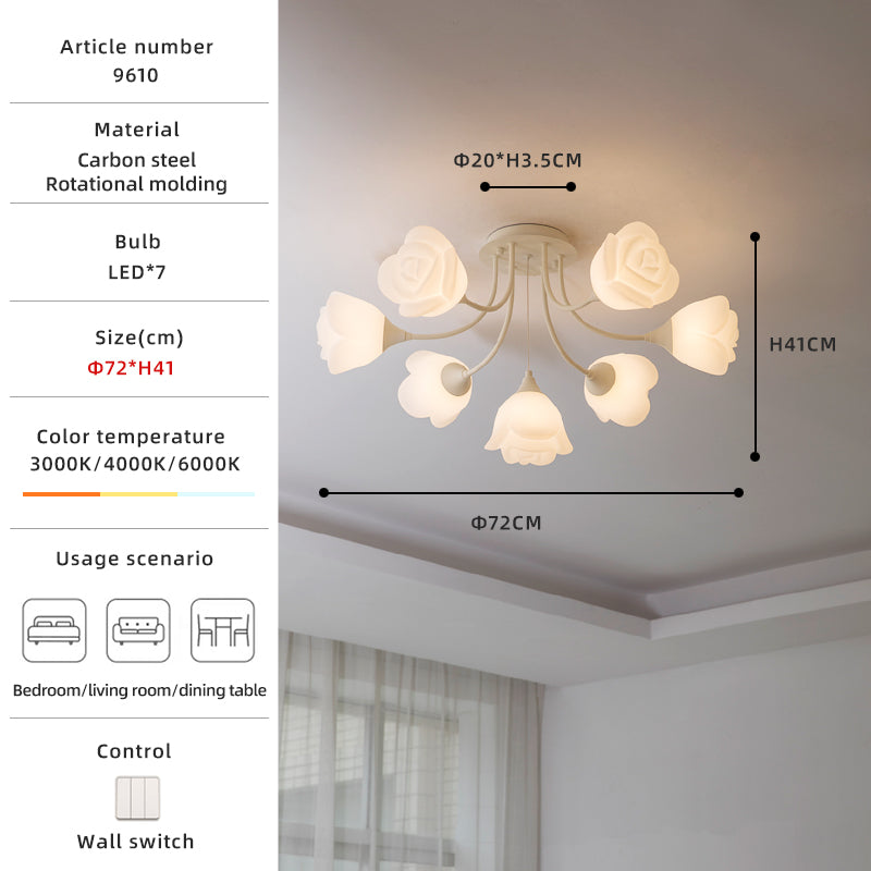 Romantic Rose Shade Green and White LED Ceiling Light no.9610