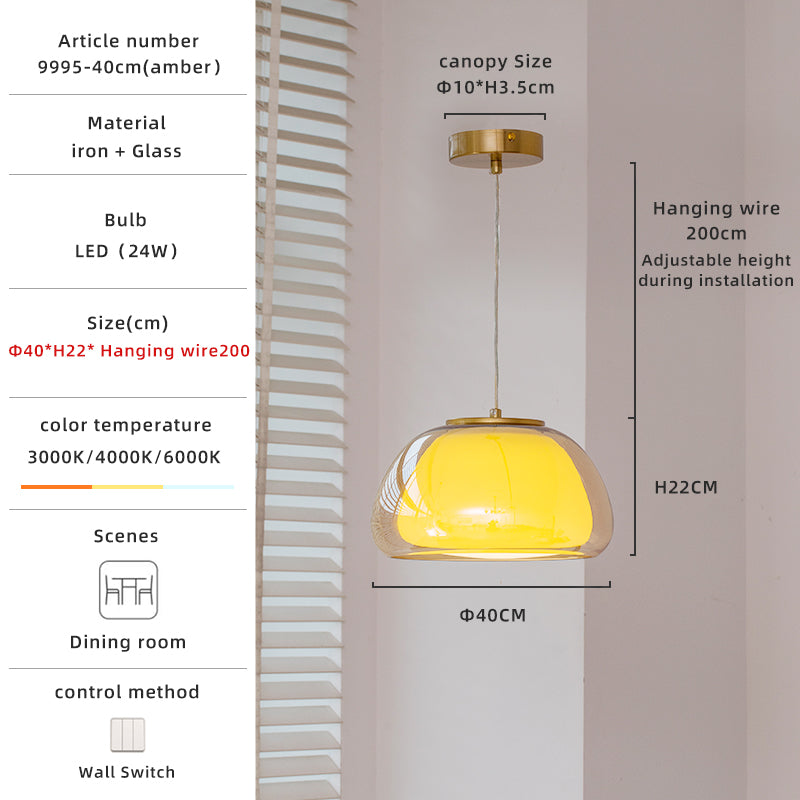 Amber Pendant Light with Smoky Glass Shade | Simple & Elegant Design no.9995