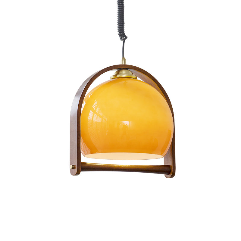 Amber Glass Brass Height Adjustable Pendant Light no.9952