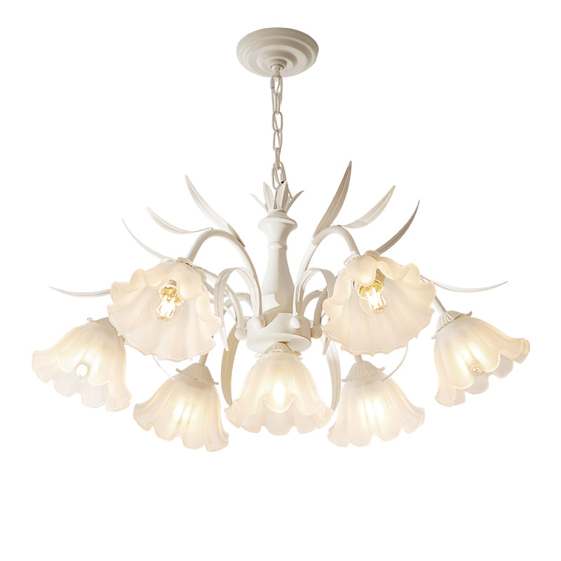 White Flower and Glass Shade Traditional Chandelier no.9597