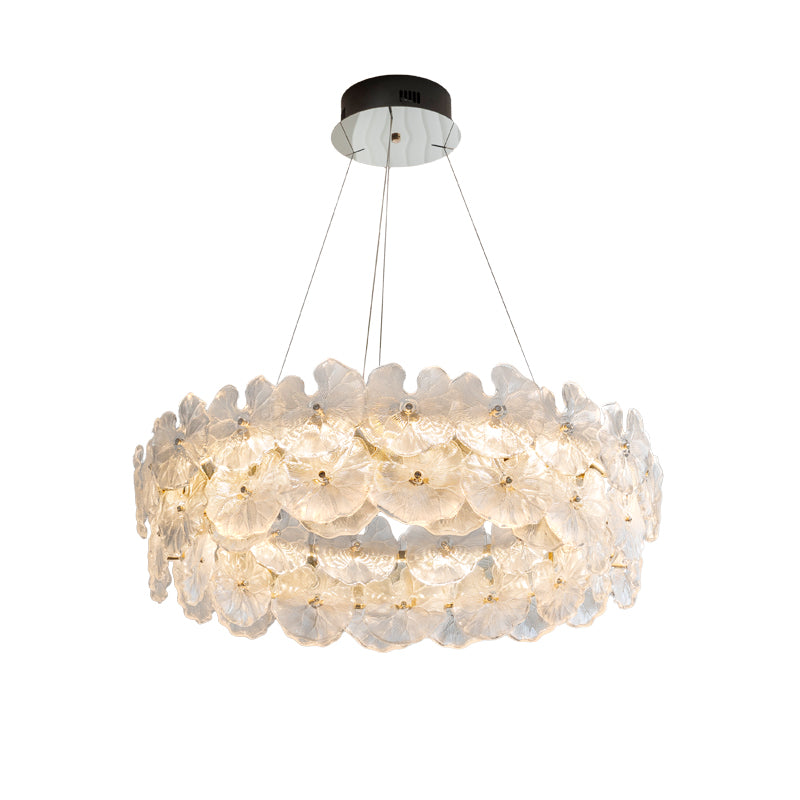 Lotus Leaf Tiered  Wide LED Soft Gold Glass Chandelier no.9850