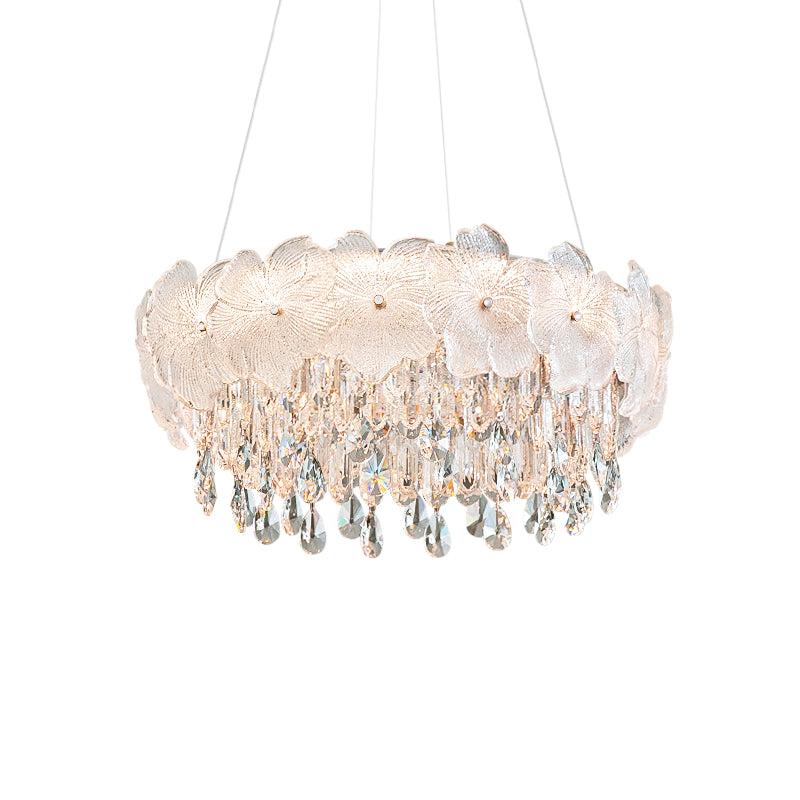 Petal Shade Glass Clear Crystal Pendant Light Chandelier no.24001