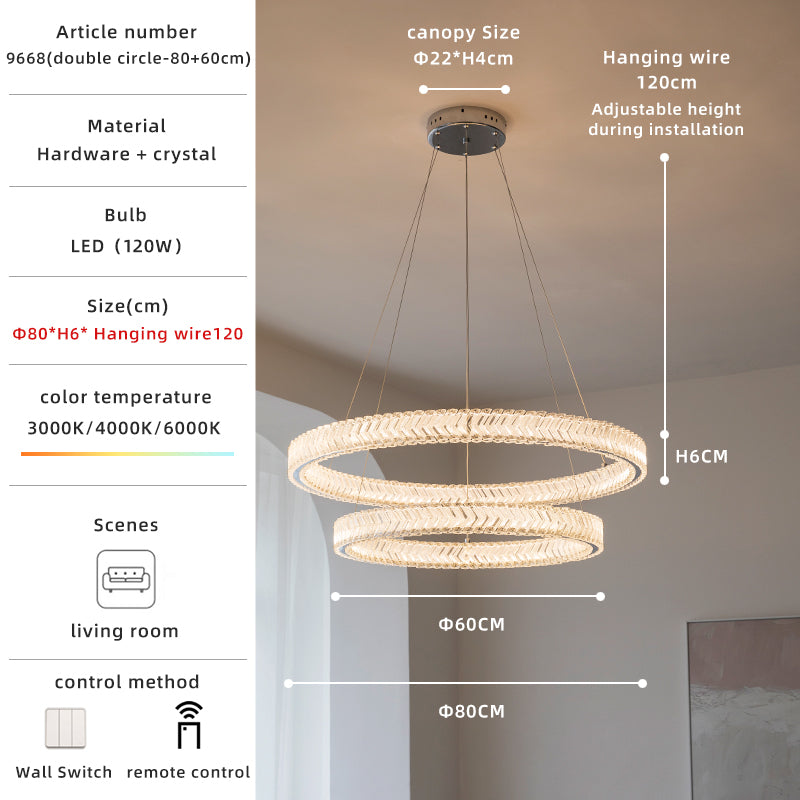 Chrome and Crystal LED Ring Pendant Light Chandelier no.9668