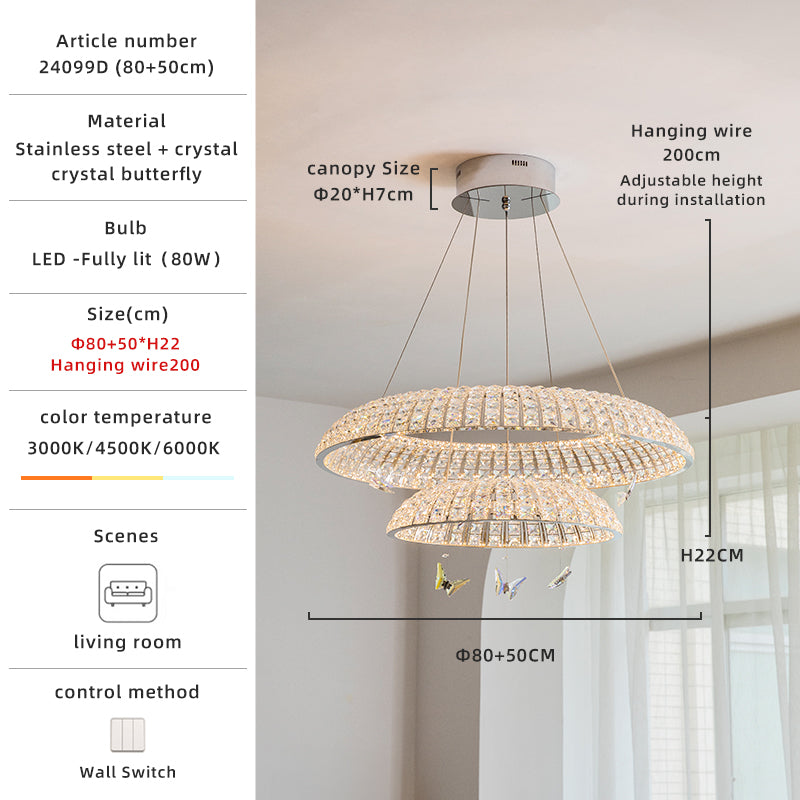 Butterfly Crystal Chrome LED Ring Pendant Light Chandelier no.24099