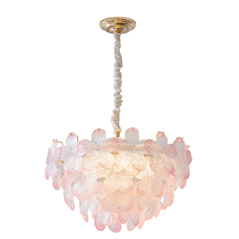  Pink floral glass chandelier white background image