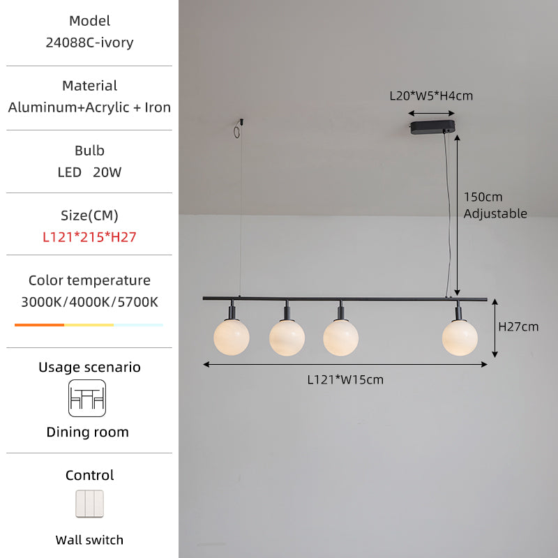 Modern spherical dining room chandelier in white large