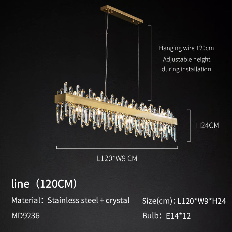 Brass 16-Light Crystal Rectangle Linear Chandelier no.9236