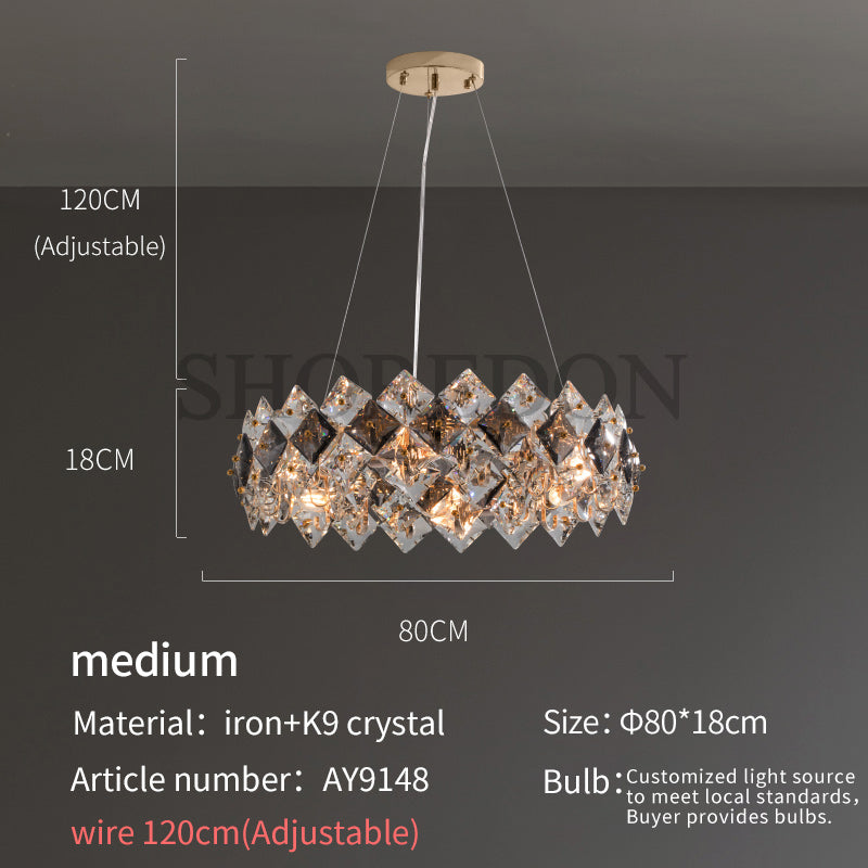 Soft Gold and Smoky Gray Crystal Modern Pendant Light Chandelier no.9148