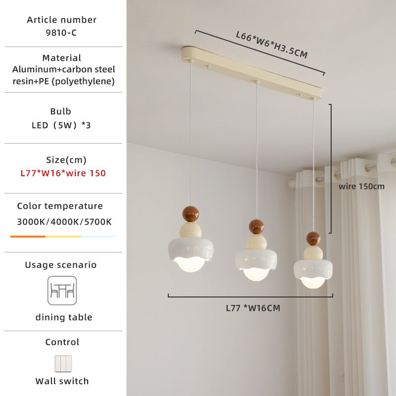 Cream White Resin 3-Light LED Island Light Pendant no.9810