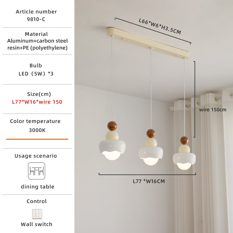 Cream White Resin 3-Light LED Island Light Pendant no.9810