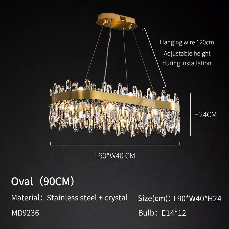 Brass 16-Light Crystal Rectangle Linear Chandelier no.9236