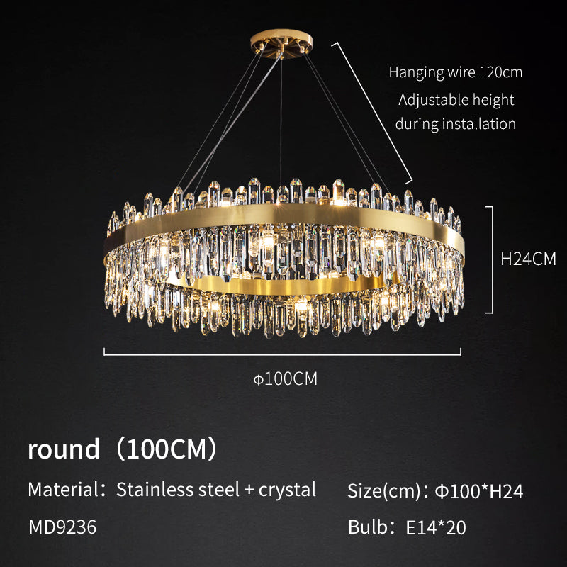 Brass 16-Light Crystal Rectangle Linear Chandelier no.9236