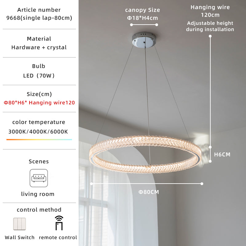 Chrome and Crystal LED Ring Pendant Light Chandelier no.9668