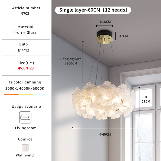 Snowflake Glass and Soft Gold Pendant Light Chandelier no.9703