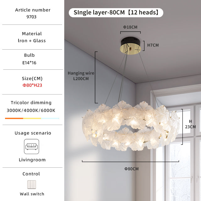 Snowflake Glass and Soft Gold Pendant Light Chandelier no.9703