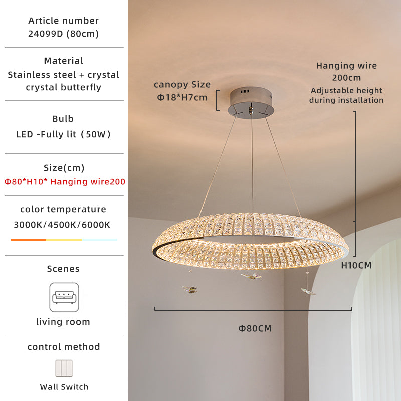 Butterfly Crystal Chrome LED Ring Pendant Light Chandelier no.24099