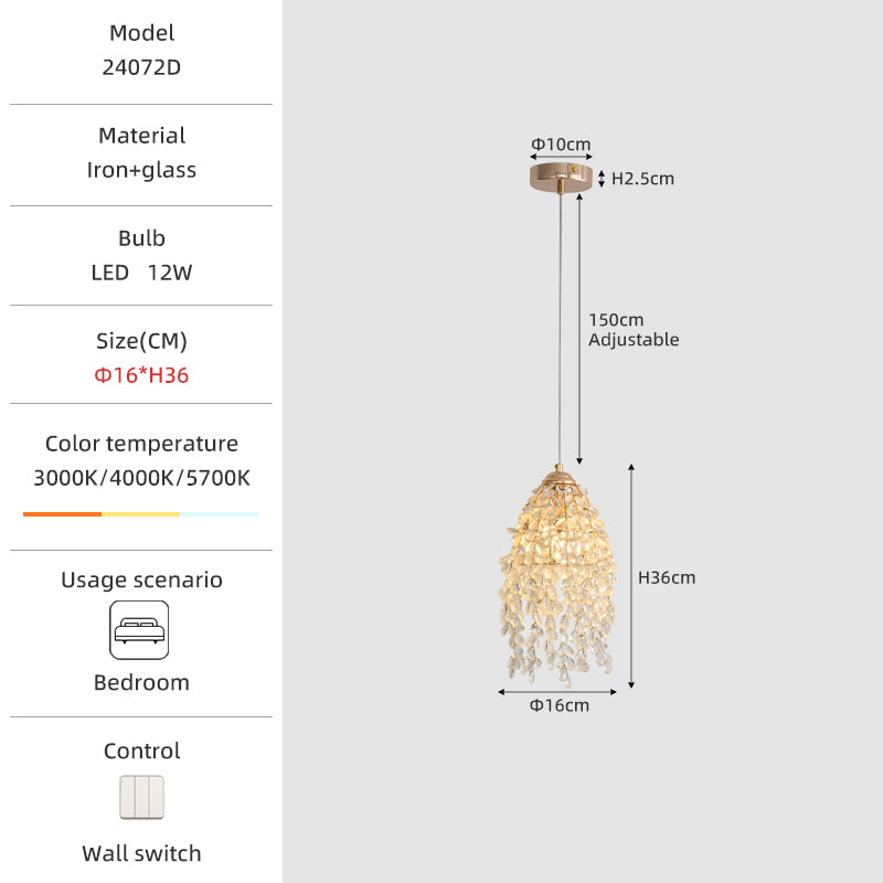 Grape Design Pendant light with Crystal Droplets&Elegant Gold no.24072