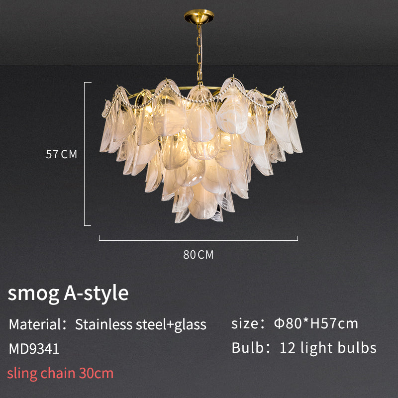 Smoke Glass and Soft Gold Pearl Pendant Light Chandelier no.9341