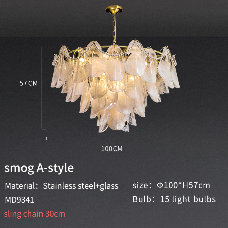 Smoke Glass and Soft Gold Pearl Pendant Light Chandelier no.9341