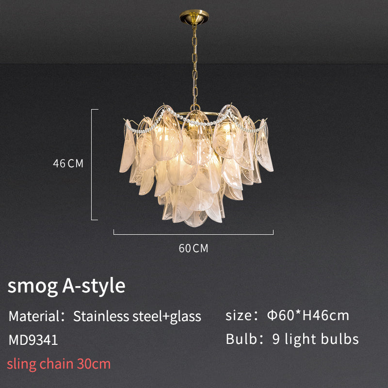 Smoke Glass and Soft Gold Pearl Pendant Light Chandelier no.9341