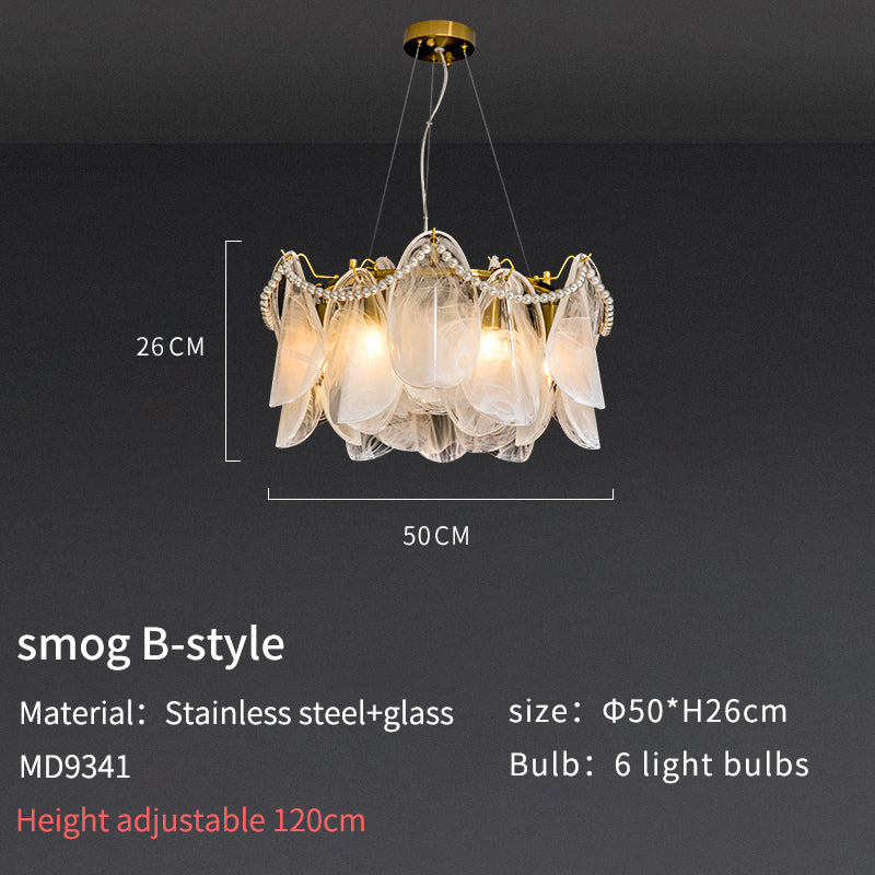 Smoke Glass and Soft Gold Pearl Pendant Light Chandelier no.9341