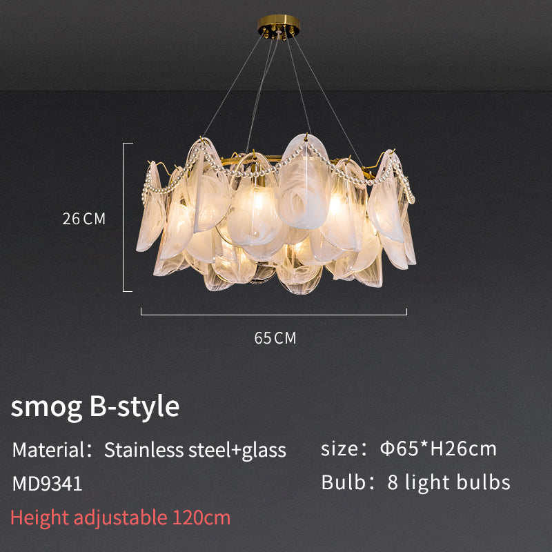 Smoke Glass and Soft Gold Pearl Pendant Light Chandelier no.9341