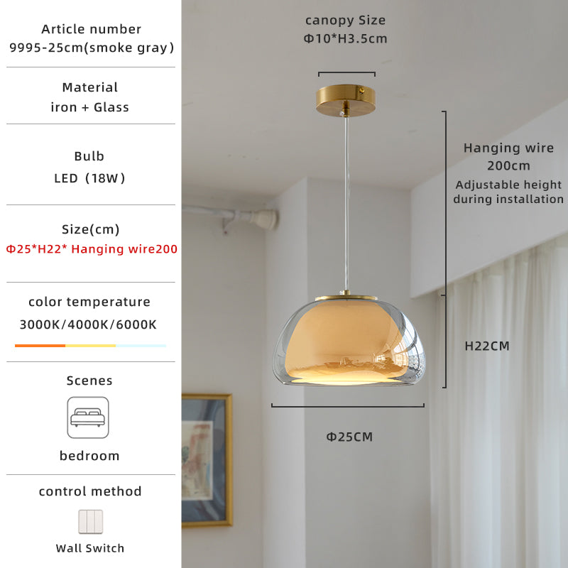 Amber Pendant Light with Smoky Glass Shade | Simple & Elegant Design no.9995